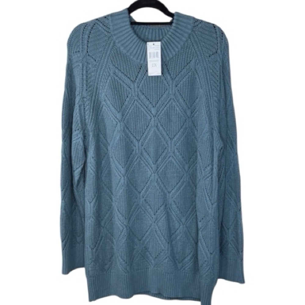 Architect Sweater Blue Cowl Neck Tunic Length in Size 1X & 2X NWT - Picture 2 of 14